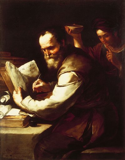 Santippe versa acqua sul collo di Socrate da Luca Giordano