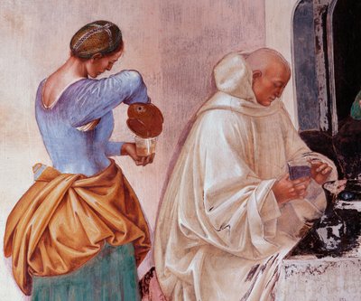 Benedetto disse ai monaci dove e quando mangiavano fuori dal monastero (dettaglio) da Luca Signorelli