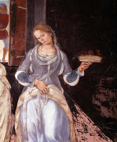 Benedetto disse ai monaci dove e quando mangiavano fuori dal monastero (dettaglio) da Luca Signorelli