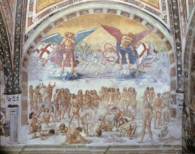 Primo piano di un affresco in una cattedrale, Resurrezione della carne, Luca Signorelli, Orvieto, Umbria, Italia da Luca Signorelli