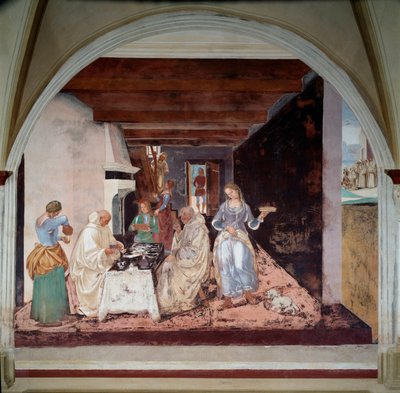 Vita di San Benedetto da Norcia (ca. 480-547): Come Benedetto disse ai monaci dove e quando è previsto mangiare fuori dal monastero da Luca Signorelli