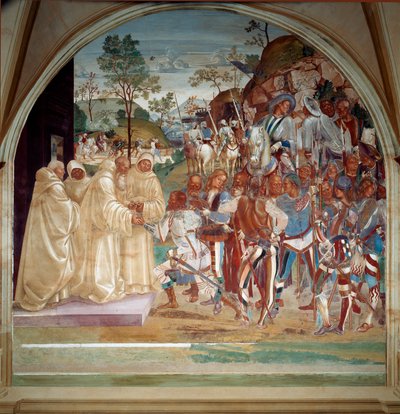 San Benedetto da Norcia accoglie Totila, re degli Ostrogoti da Luca Signorelli