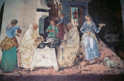 San Benedetto che rimprovera due monaci che hanno violato la Regola, scena dalle Storie di San Benedetto di Monte Oliveto Maggiore da Luca Signorelli