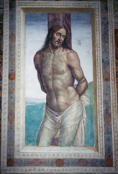 La flagellazione di Gesù, affresco di Luca Signorelli, abbazia di Monte Oliveto Maggiore, Toscana, Italia da Luca Signorelli