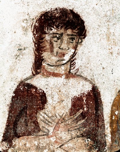 Ritratto di donna. Affresco lucano del IV secolo a.C., dalla Tomba del Cavaliere, sito di Paestum, Italia. Museo nazionale archeologico, Paestum da Lucanian School