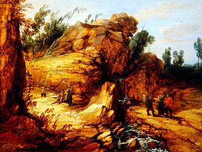 Contadini che Riposano vicino a un Torrente di Montagna da Lucas Achtschellinck