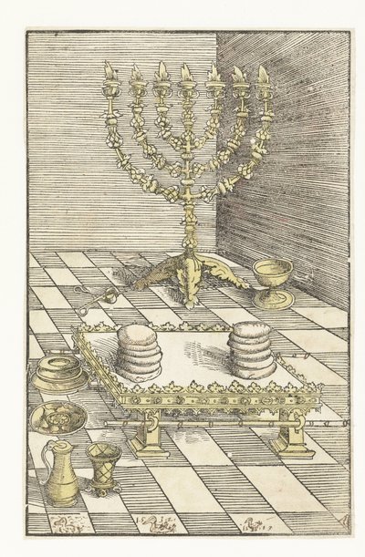 Candelabro a sette braccia e tavolo con il pane della presenza da Lucas Cranach