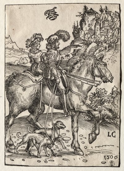 Un gentiluomo e una dama a cavallo verso la caccia da Lucas Cranach
