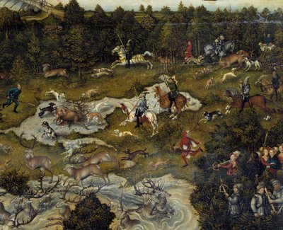 Caccia in onore di Carlo V al Castello di Torgau in Germania Caccia al cervo (dettaglio) da Lucas Cranach