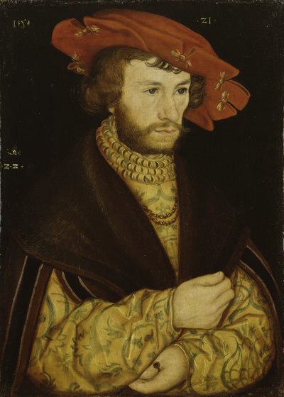 Ritratto di un giovane uomo con barba e berretto rosso da Lucas Cranach the Elder