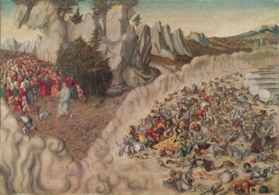 Tedesco: Zug der Israeliten durch das Rote Meer (Untergang des Pharao) Le schiere del Faraone inghiottite nel Mar Rosso da Lucas Cranach the Elder
