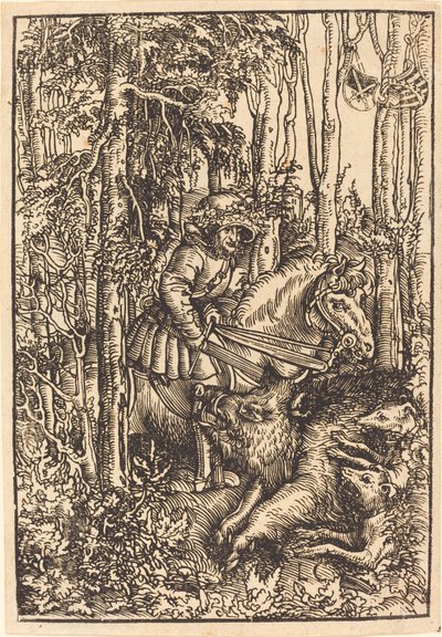 Cacciatore a cavallo che caccia un cinghiale da Lucas Cranach the Elder