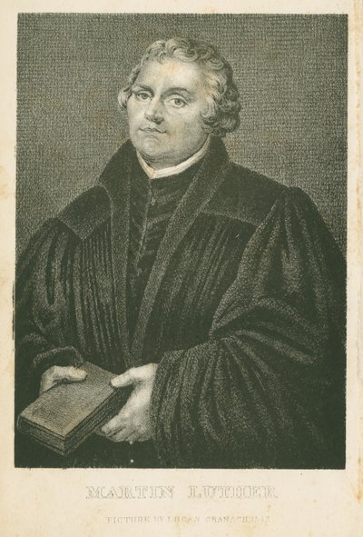Martin Lutero, litografia di James Weber (c.1824-86), c.1850 da Lucas Cranach the Elder