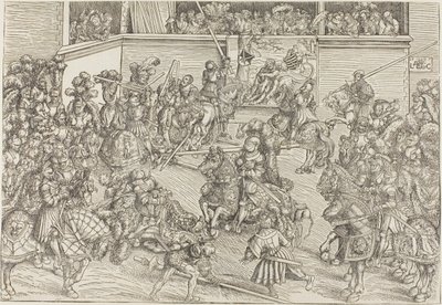 Il secondo torneo con un arazzo raffigurante Sansone e il Leone da Lucas Cranach the Elder