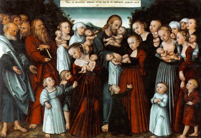 Tedesco: Christus segnet die Kinder Cristo benedice i bambini da Lucas Cranach the Younger