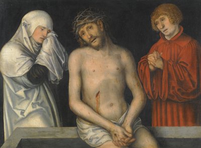 Tedesco: Der Schmerzensmann zwischen Maria und Johannes Uomo dei dolori affiancato dalla Vergine e da San Giovanni da Lucas Cranach the Younger