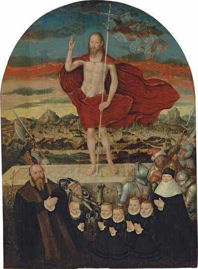 Il Cristo risorto con una famiglia di donatori da Lucas Cranach the Younger