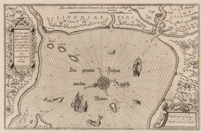 Carta nautica del Golfo di Riga, Cartografia da Lucas Jansz. Waghenaer