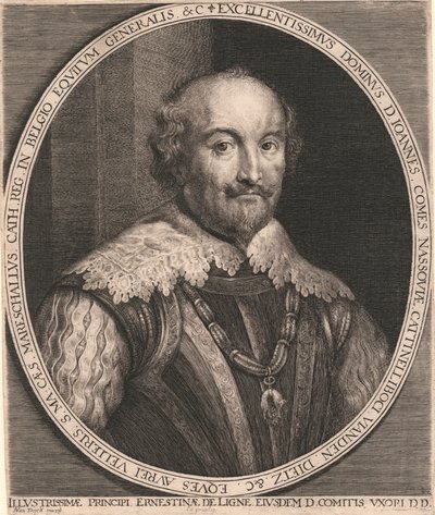 Excellentissimus Dominus, D. Joannes, Comes Nassouiae, Cattinelli Boci, vianden Dietz & c. Eques Aurei Vellieris. S.Ma. Cæs. Mareschallus Cath. Reg. in Belgio Equitum Generalis & c. da Lucas Vorsterman