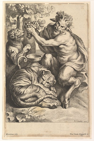 Satiro con uva e due tigri, 1614-1679 da Lucas Vorsterman II
