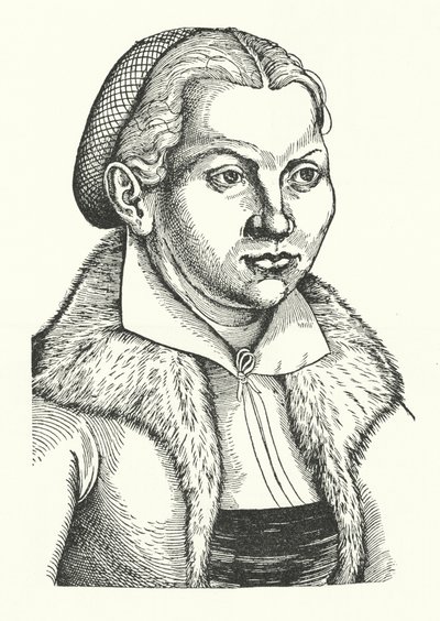 Katharina von Bora, moglie del riformatore protestante tedesco Martin Lutero (incisione) da Lucas the Elder (after) Cranach