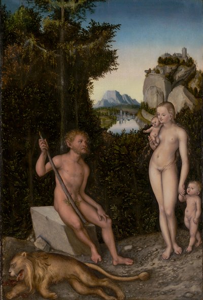Un fauno e la sua famiglia con un leone ucciso da Lucas the Elder Cranach