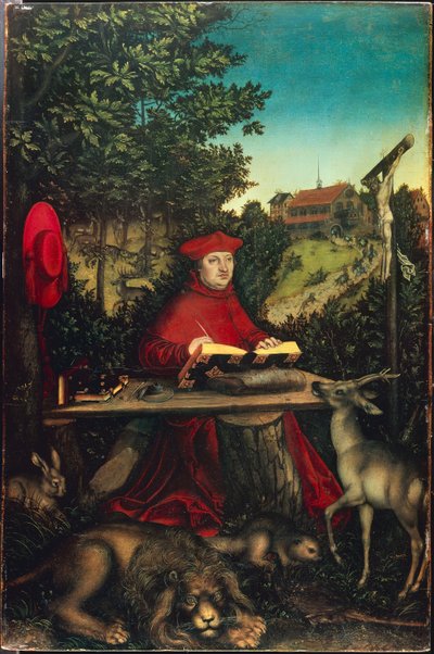 Cardinale Albrecht di Brandeburgo (1490-1545) come San Girolamo, di Cranach, Lucas, il Vecchio (1472-1553). Olio su legno da Lucas the Elder Cranach