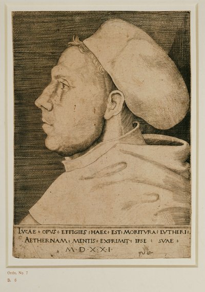 Martin Lutero con berretto da medico. Incisione ... (incisione) da Lucas the Elder Cranach