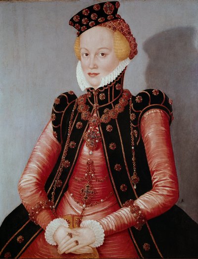Ritratto di giovane donna riccamente vestita, con cappello e gioielli da Lucas the Elder Cranach