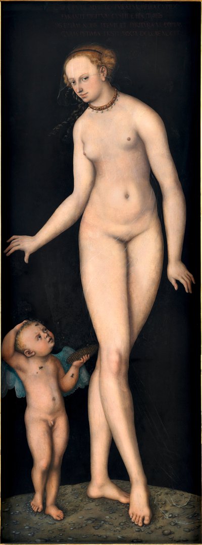 Venere con Cupido il ladro di miele, di Cranach, Lucas il Vecchio. Olio su legno, dopo il 1537. Dimensioni: 175,4x66,3 cm. Germanisches Nationalmuseum, Norimberga da Lucas the Elder Cranach