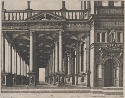Sala aperta sostenuta da colonne corinzie da Lucas van Doetechum and Johannes