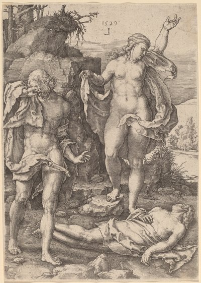 Adamo ed Eva piangono la morte di Abele da Lucas van Leyden
