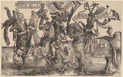 Arturo, Carlo Magno, Goffredo di Buglione da Lucas van Leyden