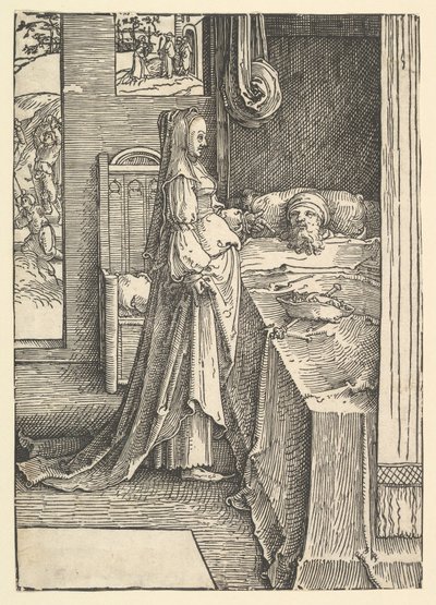 Jezebel promette le vigne di Nabot al re Acab, ca. 1517 da Lucas van Leyden
