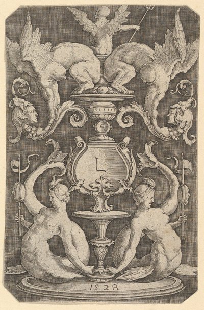 Pannello ornamentale con due sirene da Lucas van Leyden