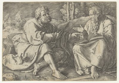 Paolo e Pietro seduti in un paesaggio da Lucas van Leyden