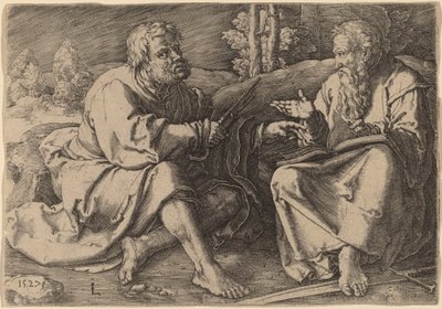 Santi Pietro e Paolo seduti in un paesaggio da Lucas van Leyden