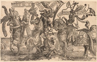 I nove eroi: Artù, Carlo Magno, Goffredo di Buglione da Lucas van Leyden
