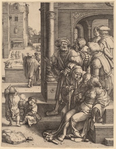 Il poeta Virgilio sospeso in un cesto da Lucas van Leyden