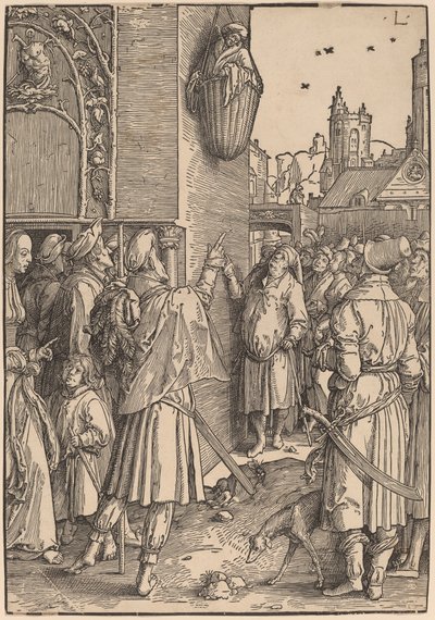 Il poeta Virgilio sospeso in un cesto da Lucas van Leyden