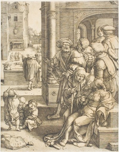 Il poeta Virgilio sospeso in un cesto da Lucas van Leyden