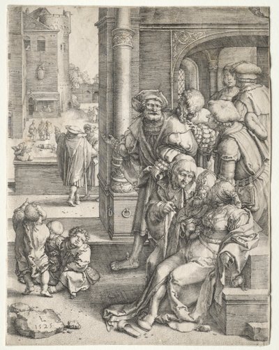Il poeta Virgilio sospeso in un cesto da Lucas van Leyden