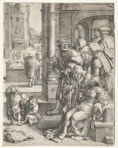 Il poeta Virgilio sospeso in un cesto da Lucas van Leyden