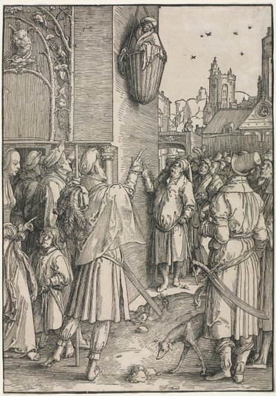 Il Potere delle Donne: Il Poeta Virgilio Sospeso in un Cestino, c. 1512 da Lucas van Leyden