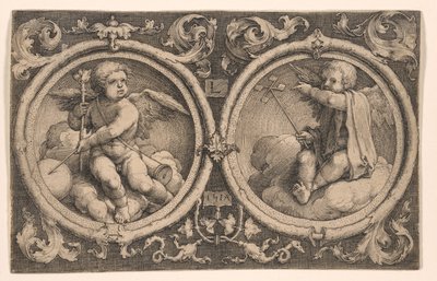 Due amorini seduti sulle nuvole da Lucas van Leyden