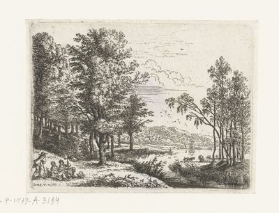 Paesaggio con tre figure vicino a un lago da Lucas van Uden