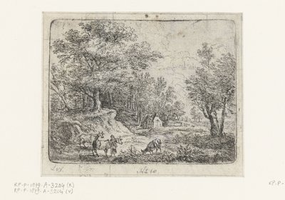Paesaggio con tre mucche e una donna (Piccoli paesaggi) da Lucas van Uden