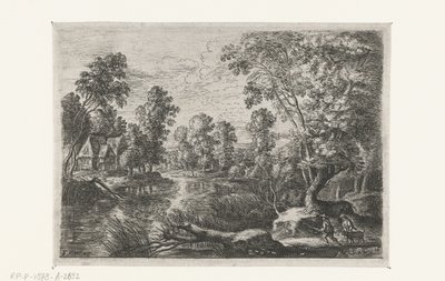 Paesaggio con un ruscello e un cacciatore da Lucas van Uden