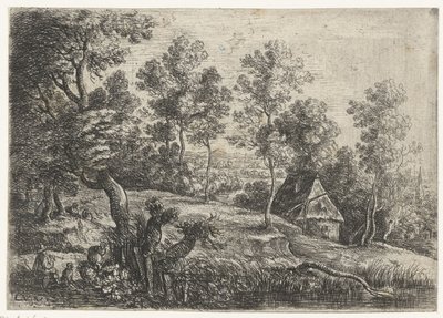 Paesaggio con una casa e un pozzo da Lucas van Uden
