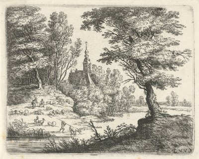 Paesaggio con pastori e bestiame presso un fiume da Lucas van Uden